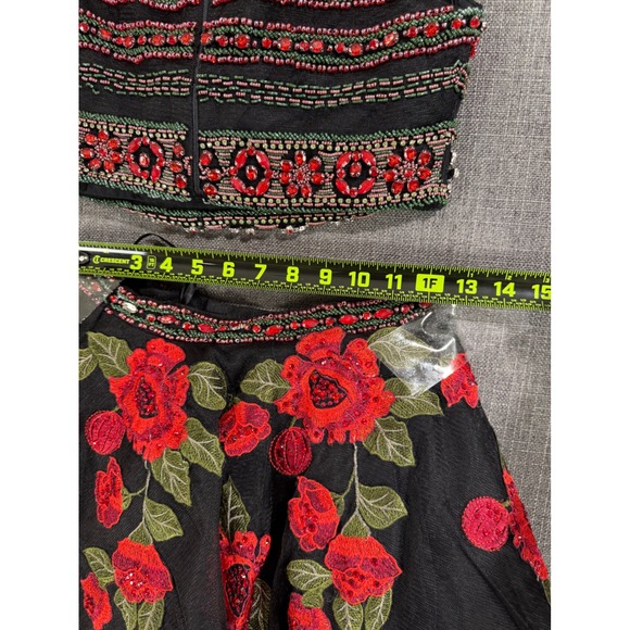 Embellished Jovani Beaded Crop Top & Floral Tulle Skirt Set Women's - Picture 6 of 16